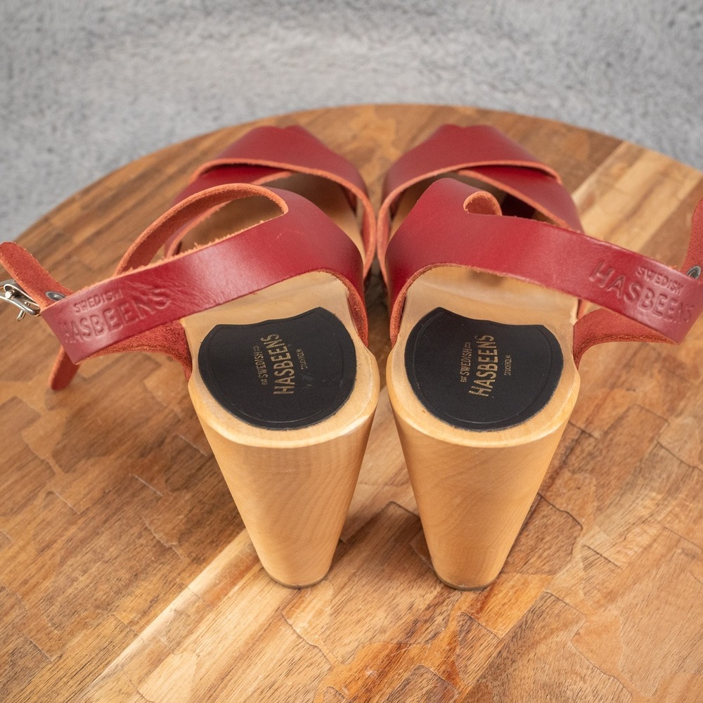 Swedish Hasbeens Kringlan Anthropologie Clog Sandals EU 36 US 6 Red EUC‼️ - Picture 4 of 7